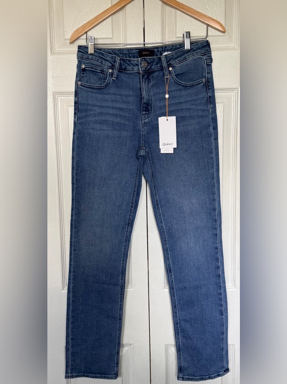 Quince Mid Rise Slim Straight Jeans Seaside Blue Size 29 NWT